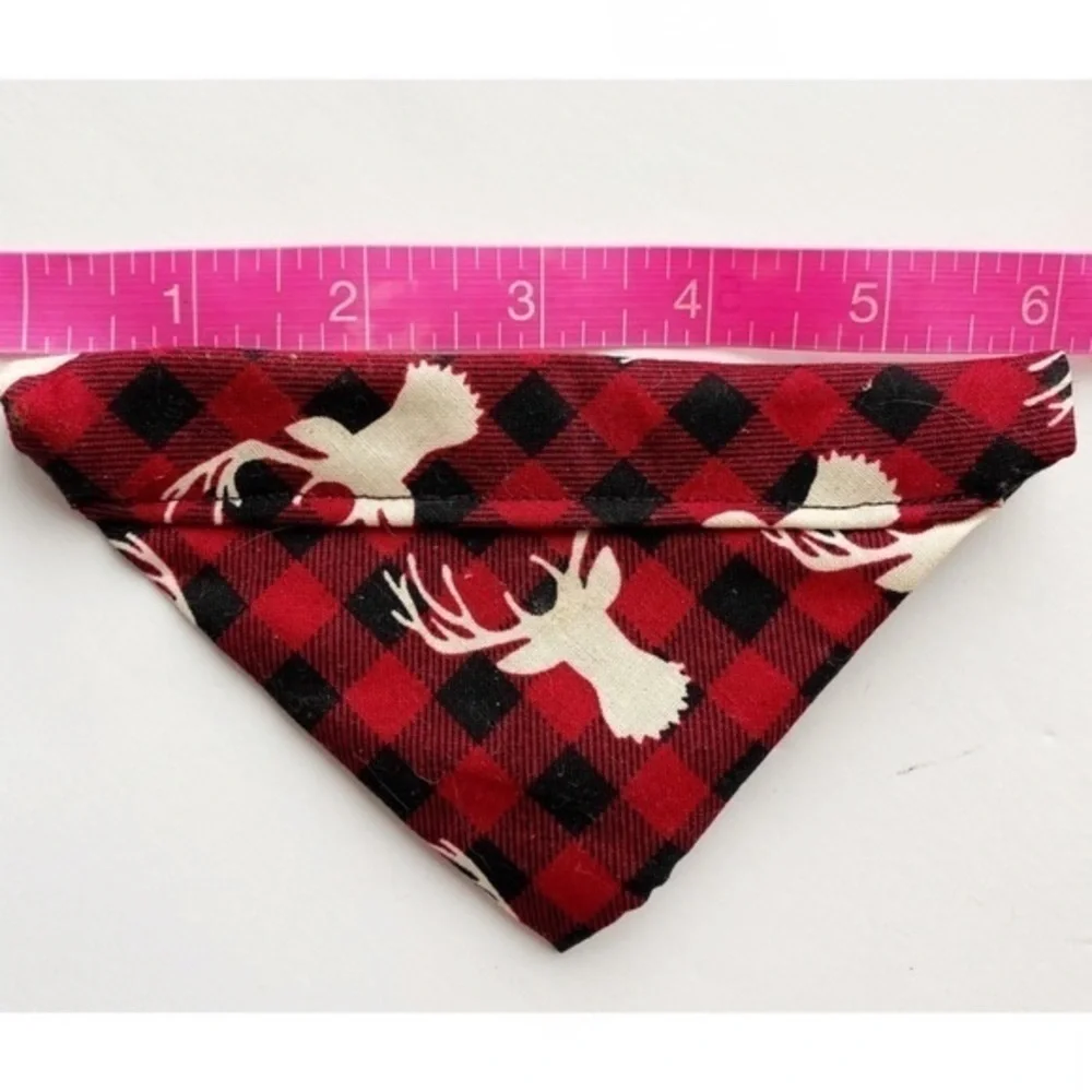 Black Red Deer Buffalo Plaid Tiny Dog/Cat Bandana Handmade